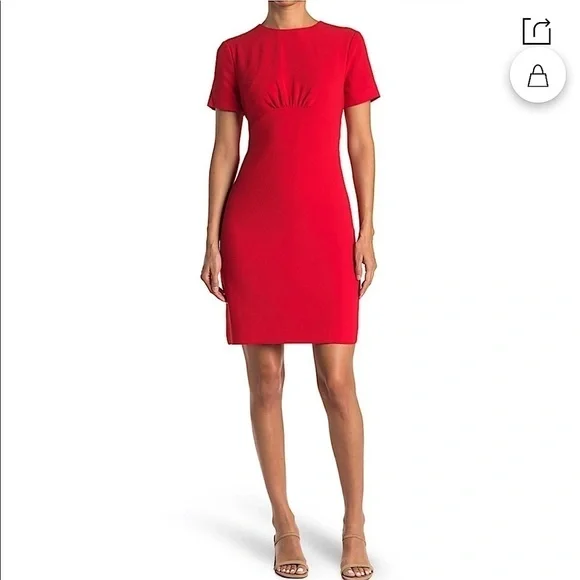 DONNA RICCO Rare Red ruffled removable shoulder sheath dress women’s size 8P - Picture 12 of 12